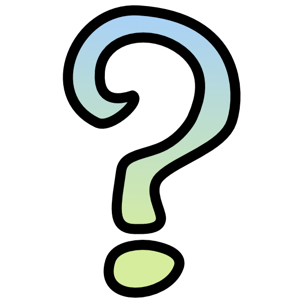 a question mark outlined in black with a blue to green gradient.